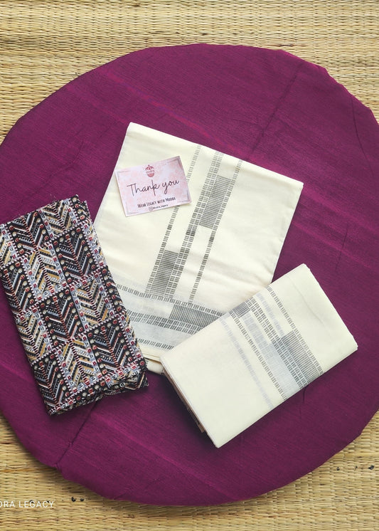 Block Print Set Mundu Black With Blouse