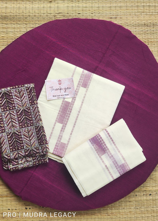 Block Print Set Mundu Grape Red With Blosue