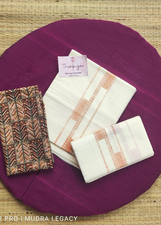 Block Print Set Mundu Light Orange