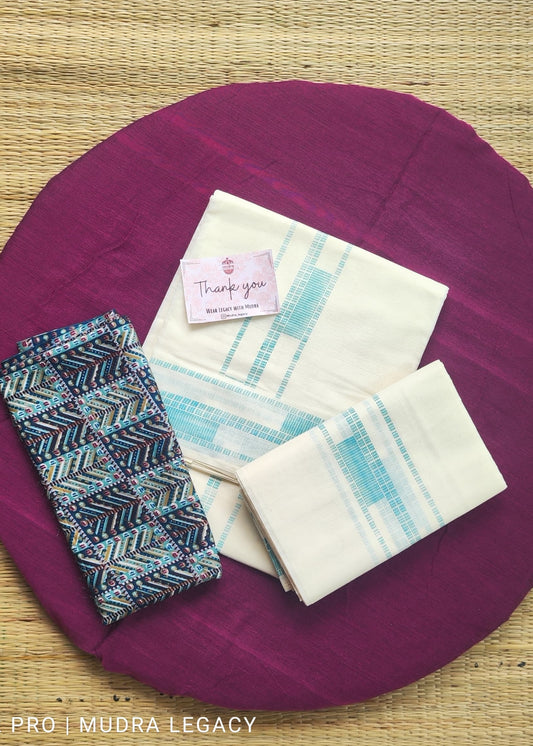 Block Print Set Mundu Sky Blue With Blouse