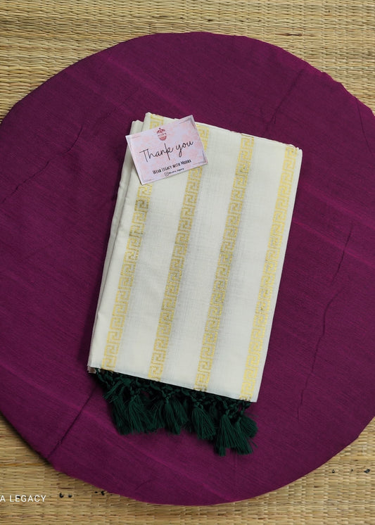 Design Bottle Green Cotton Set Saree