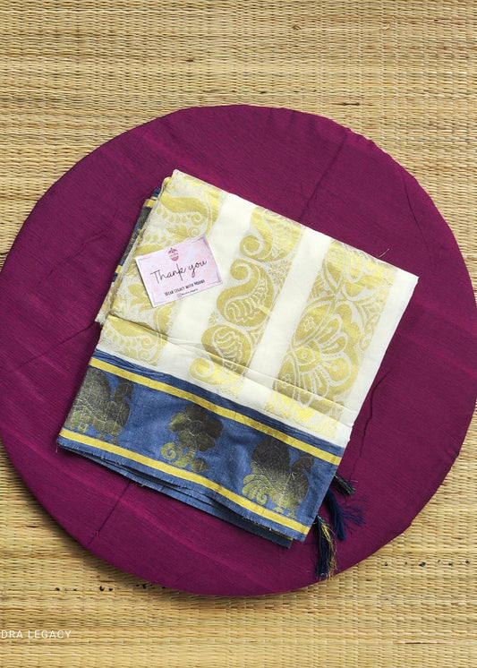 Designed Navy Blue Tissue Set Saree