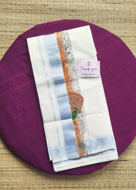 Kathakali Printed Silver Kara Double Mundu
