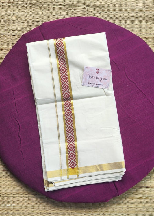 Maroon Printed Double Mundu