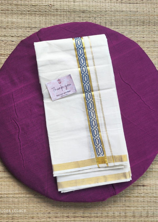 Navy Blue Printed  Double Mundu