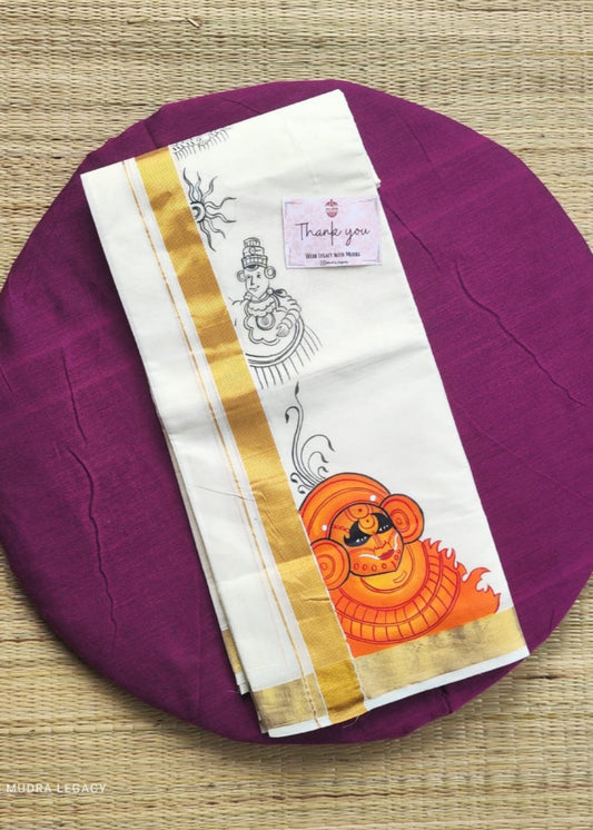 Onam Special Theyyam Hand Painted Double Mundu